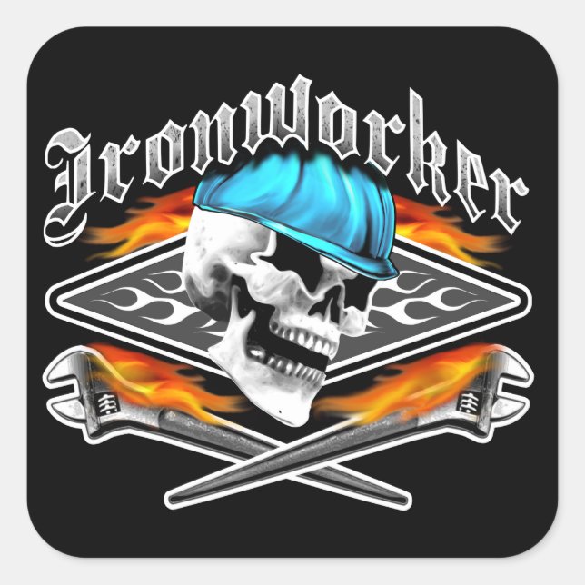 Ironworker Skull and Spud Wrenches Quadratischer Aufkleber (Vorderseite)