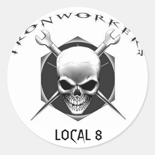 IRONWORKER SKULL Local 8 Runder Aufkleber (Vorderseite)