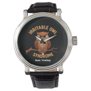 Irritable Owl Syndrom Funny Angry Owl Cartoon Pun Armbanduhr