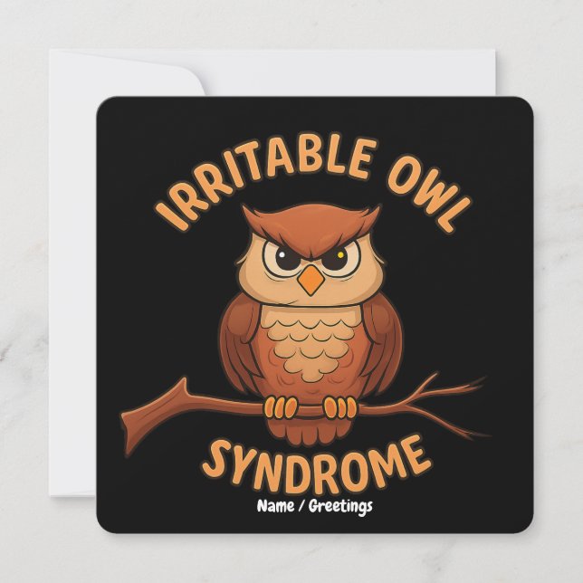 Irritable Owl Syndrom Funny Angry Owl Cartoon Pun Einladung (Vorderseite)