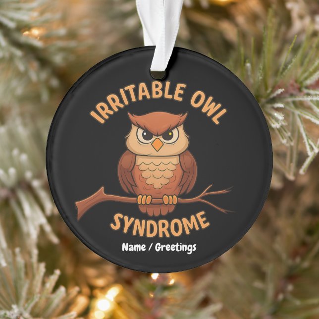 Irritable Owl Syndrom Funny Angry Owl Cartoon Pun Ornament (Baum)