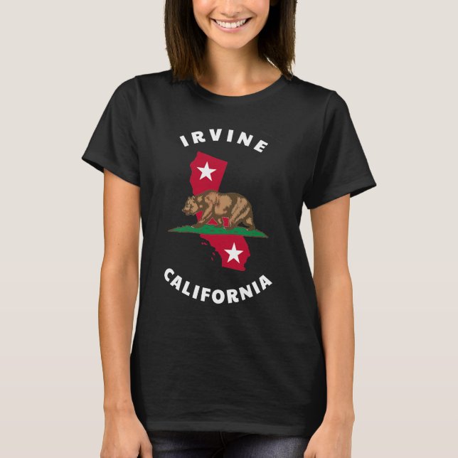Irvine California CA Flag and Bear Abzeichen Souve T-Shirt (Vorderseite)