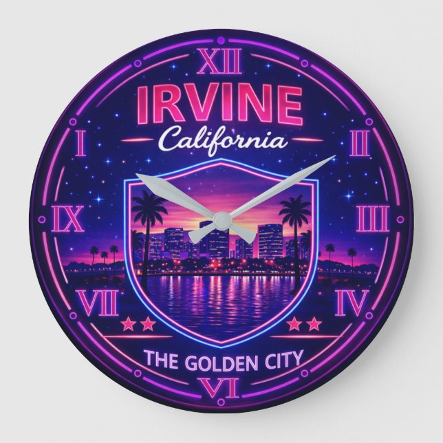 Irvine California Modern Skyline Große Wanduhr (Vorderseite)