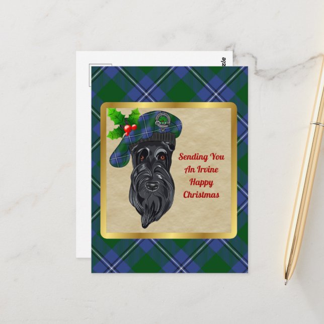 Irvine Clan Abzeichen & Tartan Weihnachten Postkar Postkarte (Vorderseite/Rückseite Beispiel)