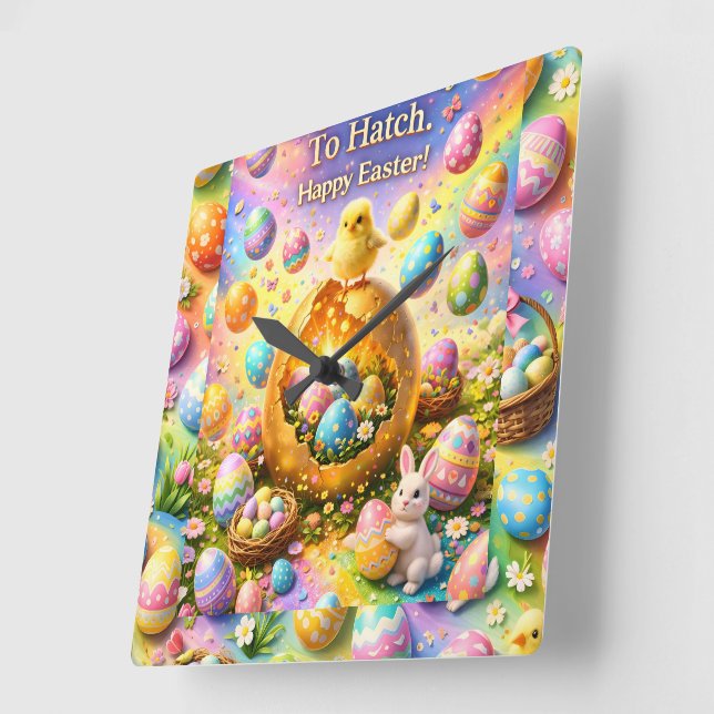 Is ready to hatch magical happy Easter wall Quadratische Wanduhr (Winkel)