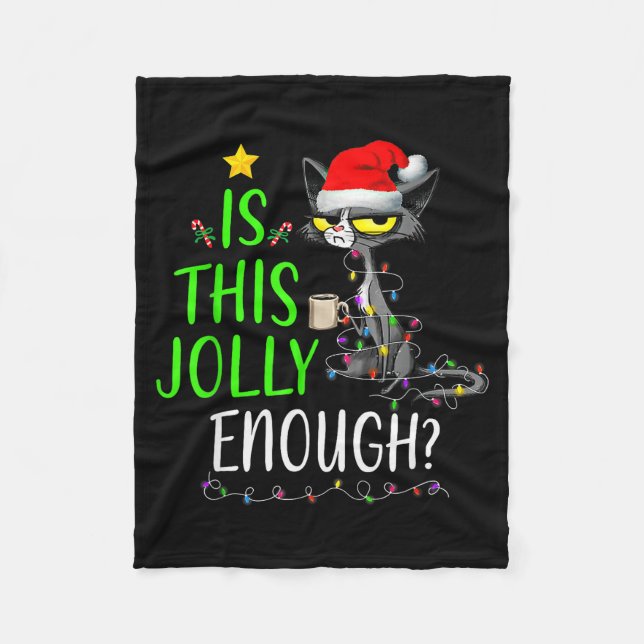 Is This Jolly Enough Black Cat Merry Christmas Tre Fleecedecke (Vorderseite)