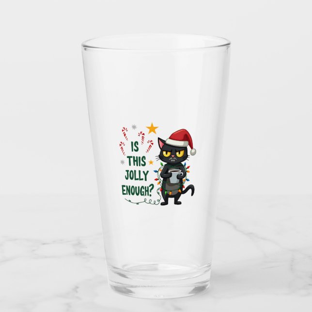 Is This Jolly Enough Black Cat Merry Christmas Tre Glas (Vorderseite)