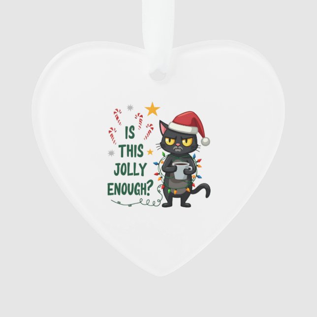 Is This Jolly Enough Black Cat Merry Christmas Tre Ornament (Vorderseite)