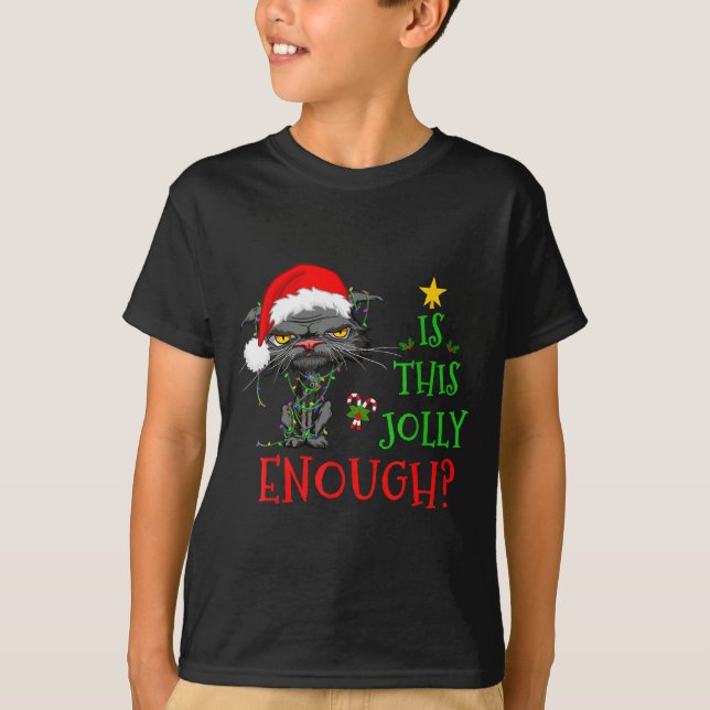 Is This Jolly Enough Cat Christmas Lights Bored Ca T-Shirt (Vorderseite)