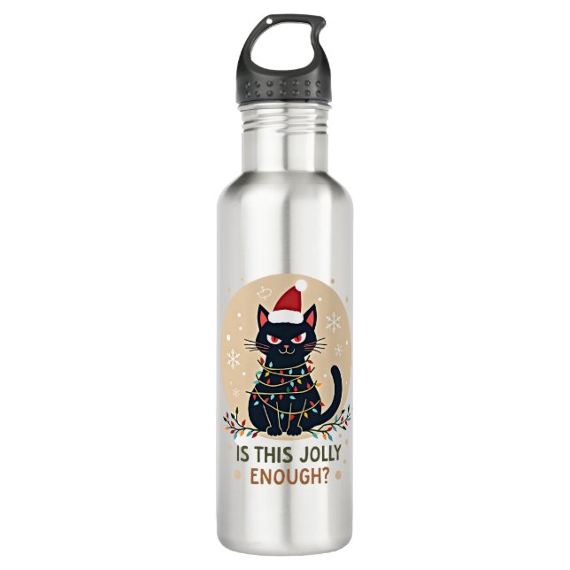 Is This Jolly Enough Funny Black Cat Christmas Tre Edelstahlflasche (Vorderseite)