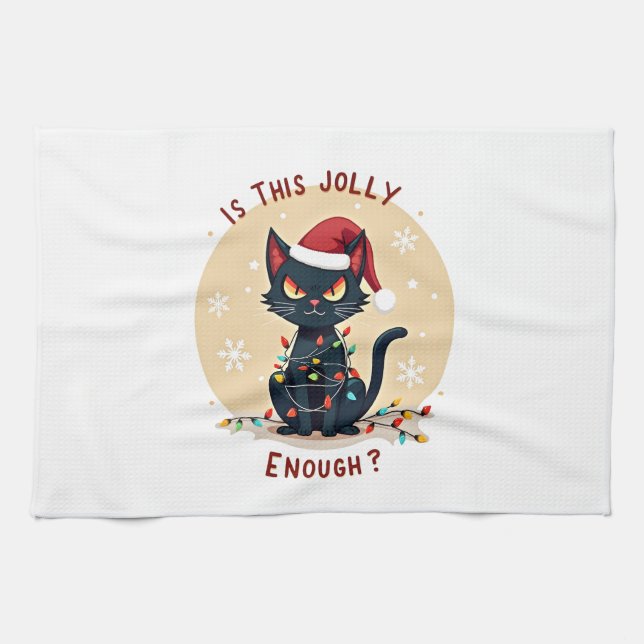 Is This Jolly Enough Funny Black Cat Christmas Tre Geschirrtuch (Horizontal)