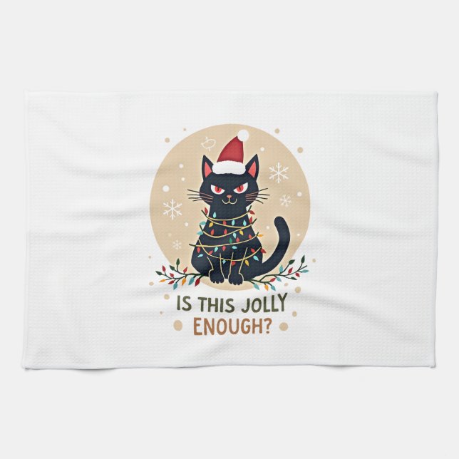 Is This Jolly Enough Funny Black Cat Christmas Tre Geschirrtuch (Horizontal)