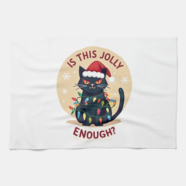 Is This Jolly Enough Funny Black Cat Christmas Tre Geschirrtuch (Horizontal)