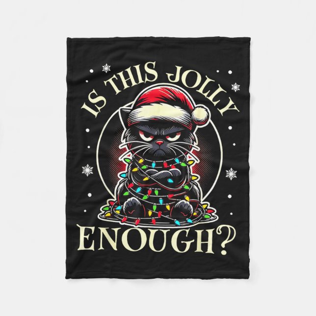 Is This Jolly Enough Funny Cat Christmas Meme  Fleecedecke (Vorderseite)