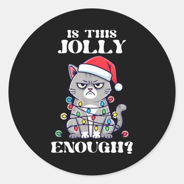 Is This Jolly Enough Tangled Christmas Cat  Runder Aufkleber (Vorderseite)