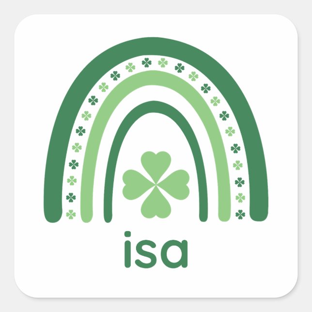 isa Name Clover Boho Rainbow Quadratischer Aufkleber (Vorderseite)