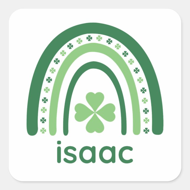 Isaac Name Clover Boho Rainbow Quadratischer Aufkleber (Vorderseite)