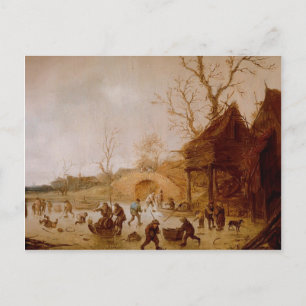 Isaac van Ostade: Winterlandschaft mit Spielern Postkarte