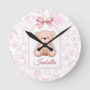 Isabella Benutzerdefiniertes rosa Teddy-Bär-Kind Runde Wanduhr