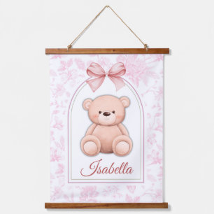 Isabella Benutzerdefiniertes rosa Teddy-Bär-Kind Wandteppich Mit Holzrahmen