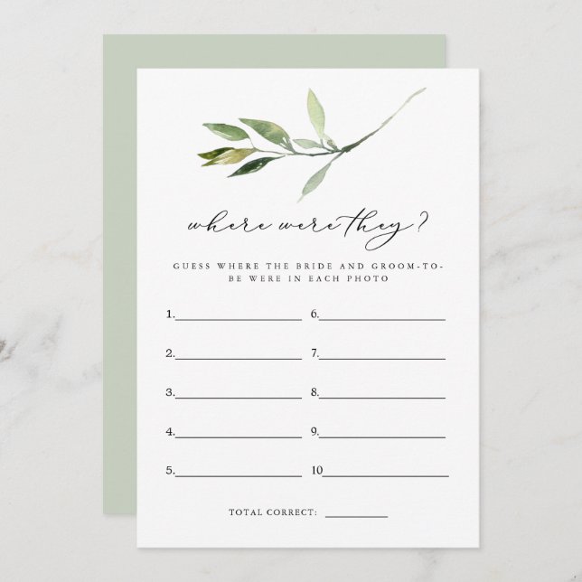 ISABELLA Boho Greenery Wo waren sie Bridal Game Einladung (Vorne/Hinten)