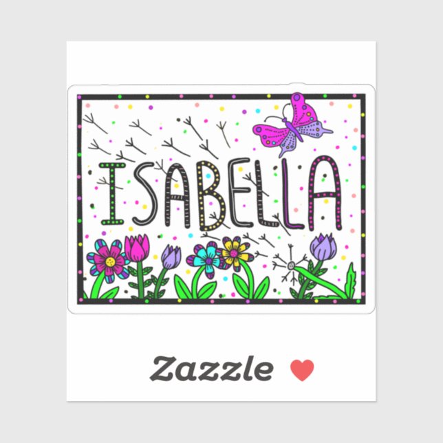 Isabella - Der Name Isabella Whimsical Zeichnend Aufkleber (Blatt)