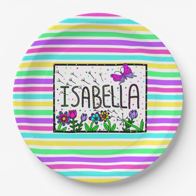 Isabella - Der Name Isabella Whimsical Zeichnend Pappteller (Vorderseite)