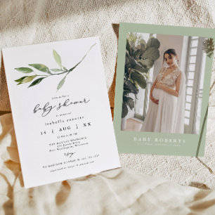 ISABELLA Elegant Minimalistisch Greenery Baby Dusc Einladung