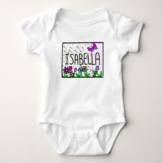 Isabella Girl's Name, Whimsical Art Baby Strampler (Vorderseite)