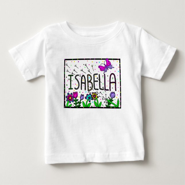 Isabella Girl's Name, Whimsical Art Baby T-shirt (Vorderseite)