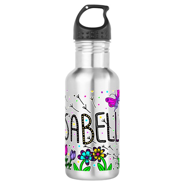Isabella, Mädchenname Whimsikale Kunst Edelstahlflasche (Vorderseite)