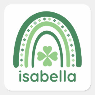 Isabella Name Clover Boho Regenbogen Quadratischer Aufkleber