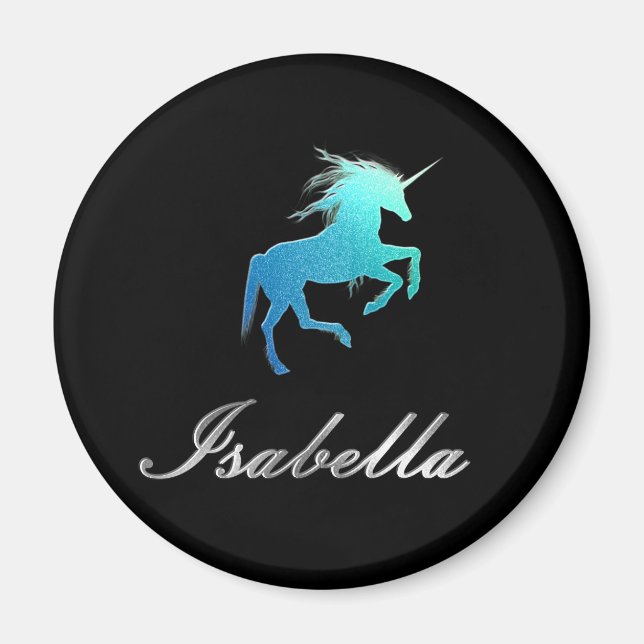 Isabella-Name-Magnet - Glitzer Unicorn, glänzend Magnet (Vorne)