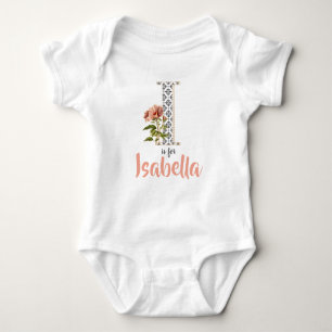 Isabella Name Reveal Floral Letter Girl Whimsical Baby Strampler