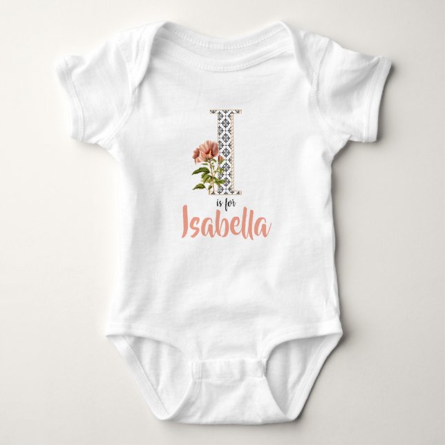 Isabella Name Reveal Floral Letter Girl Whimsical Baby Strampler (Vorderseite)