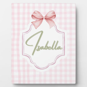 Isabella Personalisiert Pink Bow & Gingham Print Fotoplatte