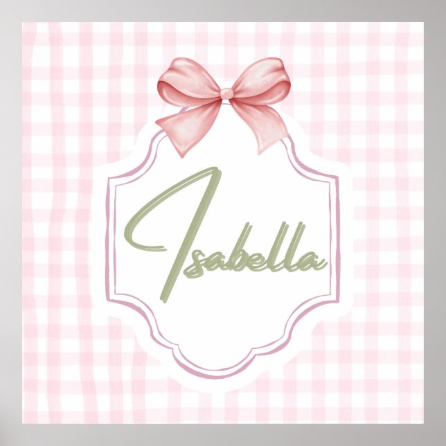 Isabella Personalisiert Pink Bow & Gingham Print Poster (Vorne)