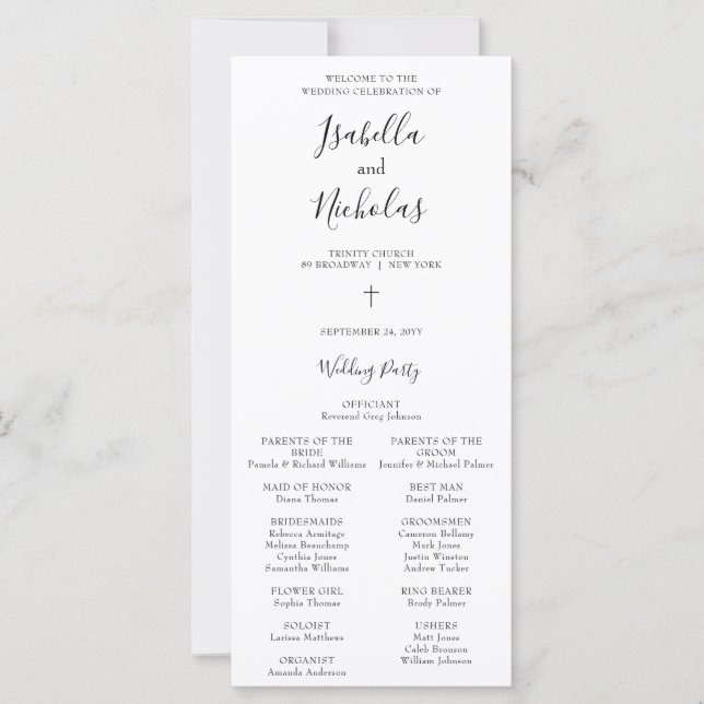 Isabella Simple Script Christliche Hochzeitsprogra (Vorderseite)