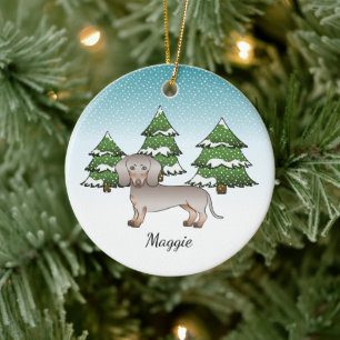 Isabella & Tan Kurzhaar-Dachshund Winterwald Keramik Ornament