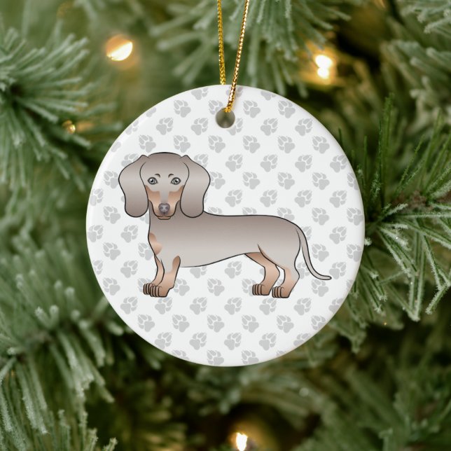 Isabella und Tan Kurz Hair Dackel Hund und Paws Keramik Ornament (Baum)