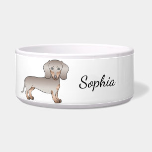 Isabella und Tan Kurzhaar Dachshund Hund und Name Napf