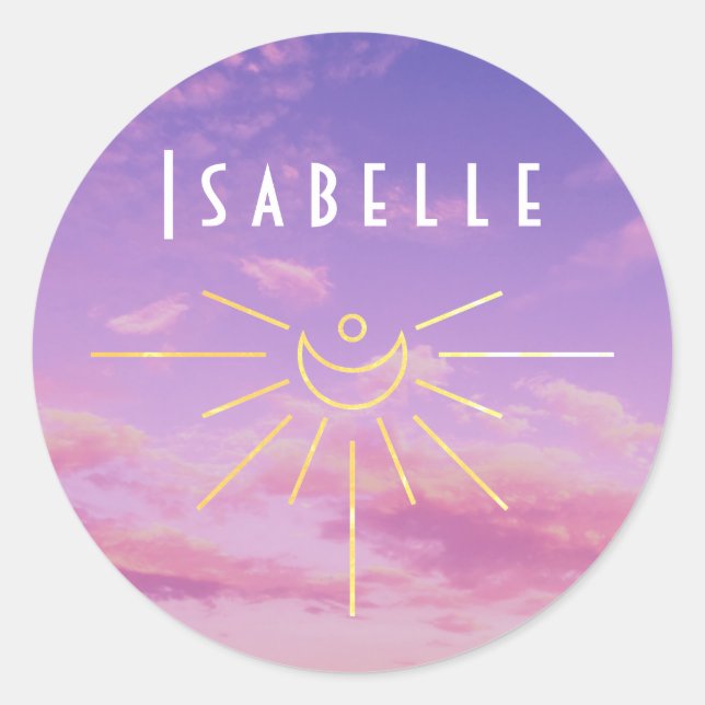 Isabelle Name Stickers Round Sun Boho Hippie Girl (Vorderseite)