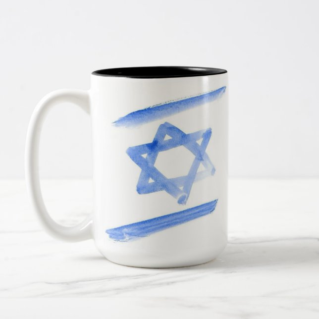 Isaeli Fahne Kaffeemaschine Tasse, hellblaue Grafi Zweifarbige Tasse (Links)