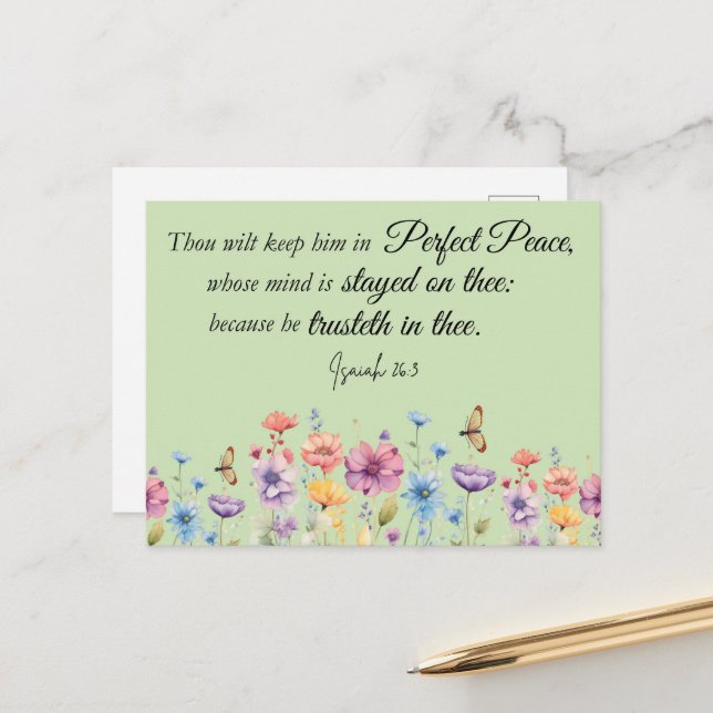 Isaiah 26:3 Perfect Peace KJV Wildblumen Bibel Postkarte (Vorderseite/Rückseite Beispiel)