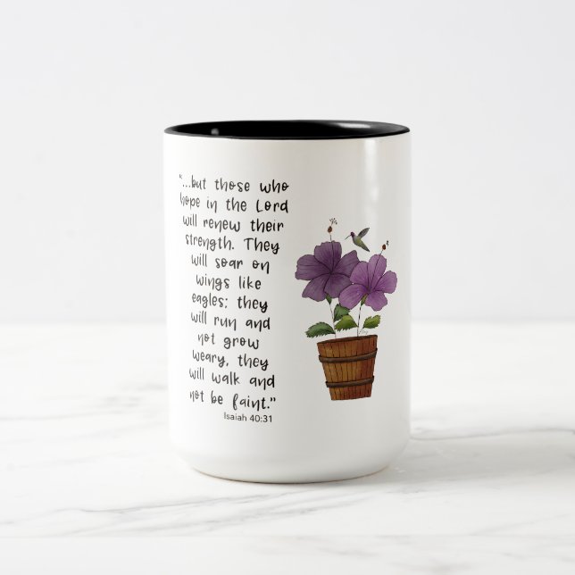 Isaiah 4031 Schrift mit Lila Hibiskus Zweifarbige Tasse (Mittel)