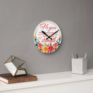 Isaiah 40:29 Er gibt Power eine Schrift der Roten Runde Wanduhr