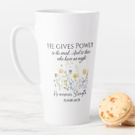 Isaiah 40:29 Er gibt Power Wildblumen Schrift Milchtasse