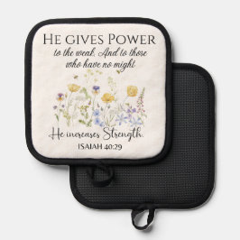 Isaiah 40:29 Er gibt Power Wildblumen Schrift Topflappen