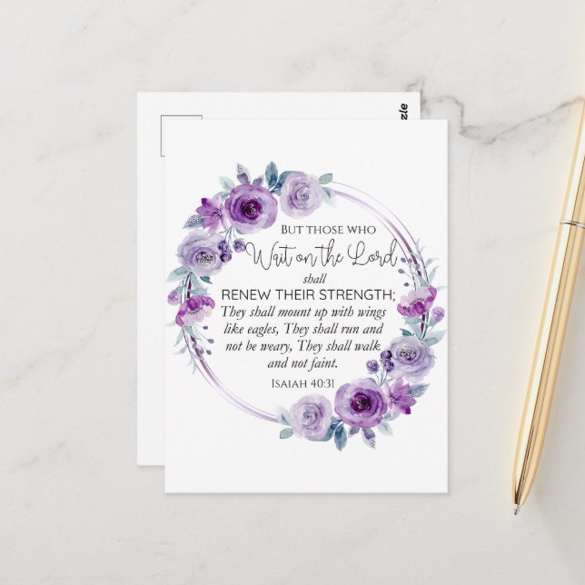 Isaiah 40:31 Die warten auf den Herrn Floral Postkarte (Vorderseite/Rückseite Beispiel)