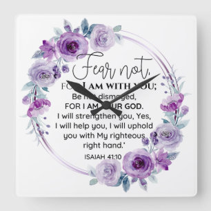 Isaiah 41:10 Furcht vor nicht Lila Schrift Quadratische Wanduhr